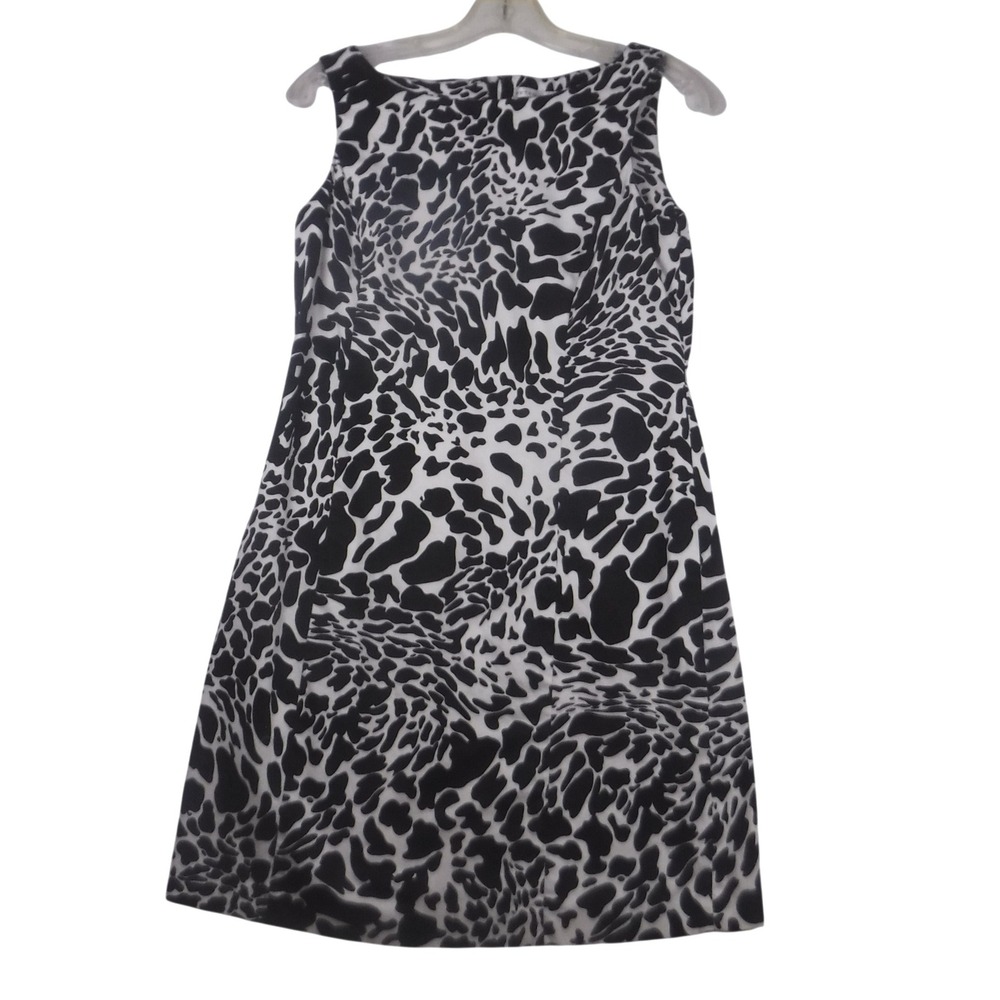 Peter Nygard Black White Animal Print Sleeveless Sheath‎ Dress 149P6556 Cotton